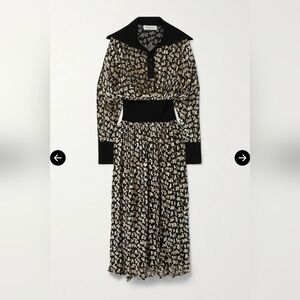 Tory Burch Tan and Black Pleated Long Sleeve Dress